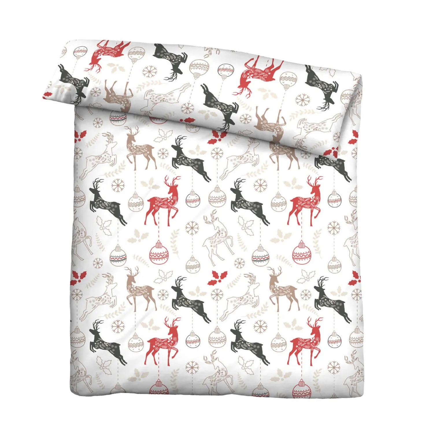 Castell Feinbiber Bettwäsche Hirsche Weihnachten weiss, 1x 135x200 cm + 1x 80x80 cm