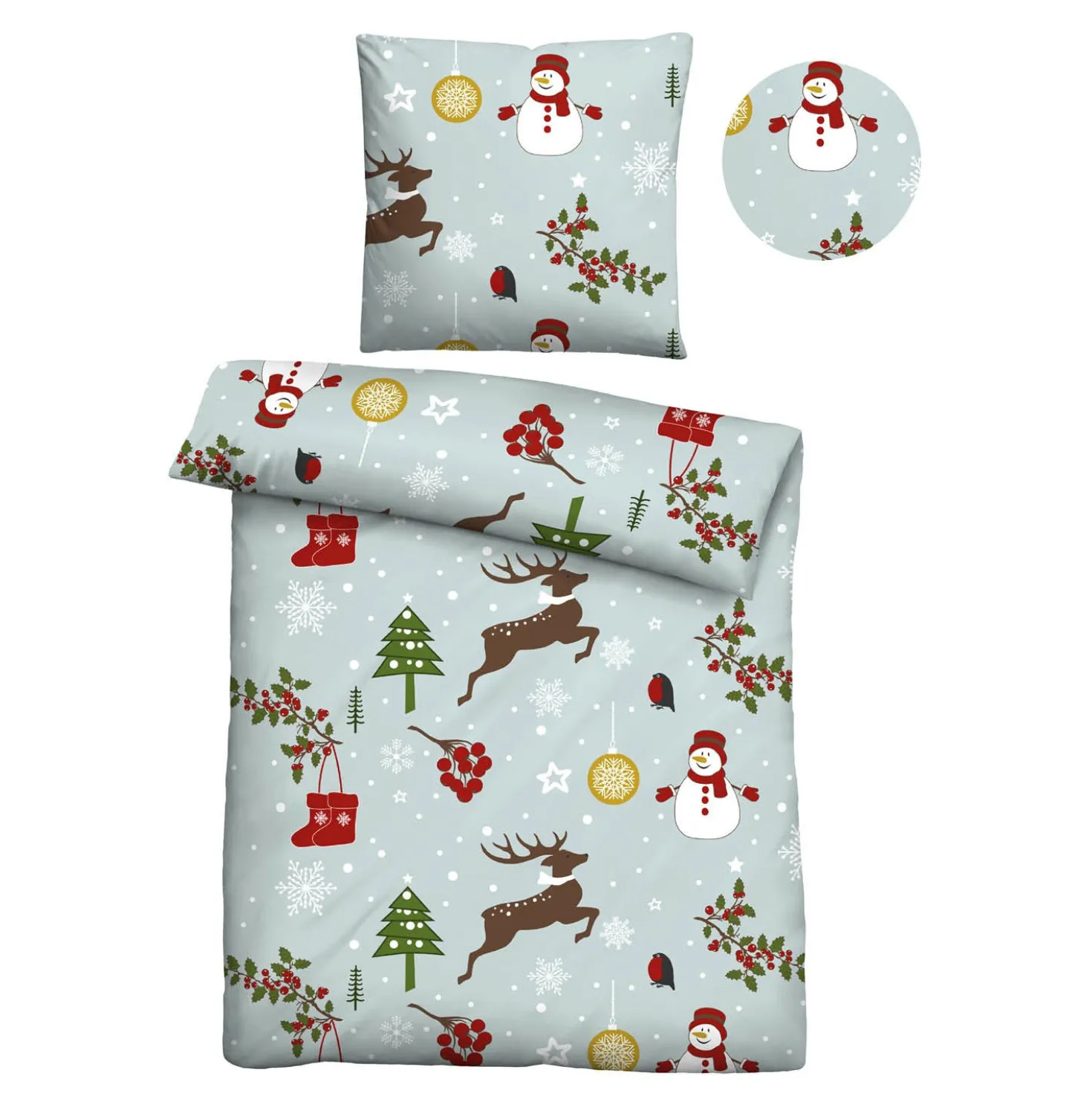 Castell Feinbiber Bettwäsche Weihnachten taubenblau, 1x 135x200 cm + 1x 80x80 cm
