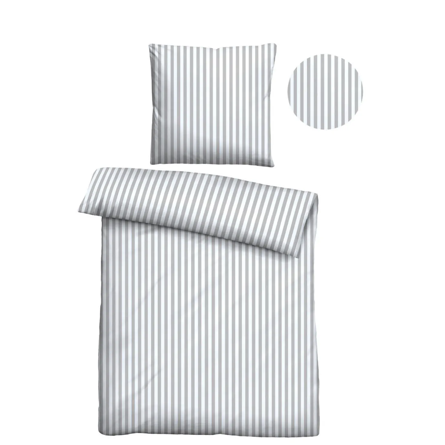 Castell Jersey Bettwäsche Längsstreifen grau, 1x 155x220 cm + 1x 80x80 cm