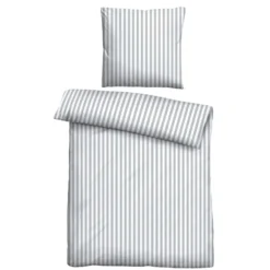 Castell Jersey Bettwäsche Längsstreifen grau, 1x 155x220 cm + 1x 80x80 cm