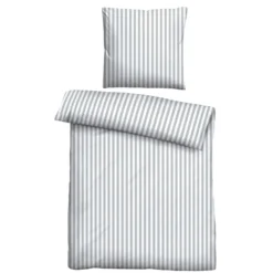 Castell Jersey Bettwäsche Längsstreifen grau, 1x 135x200 cm + 1x 80x80 cm