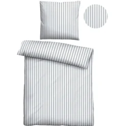 Castell Jersey Bettwäsche Längsstreifen grau, 1x 135x200 cm + 1x 80x80 cm
