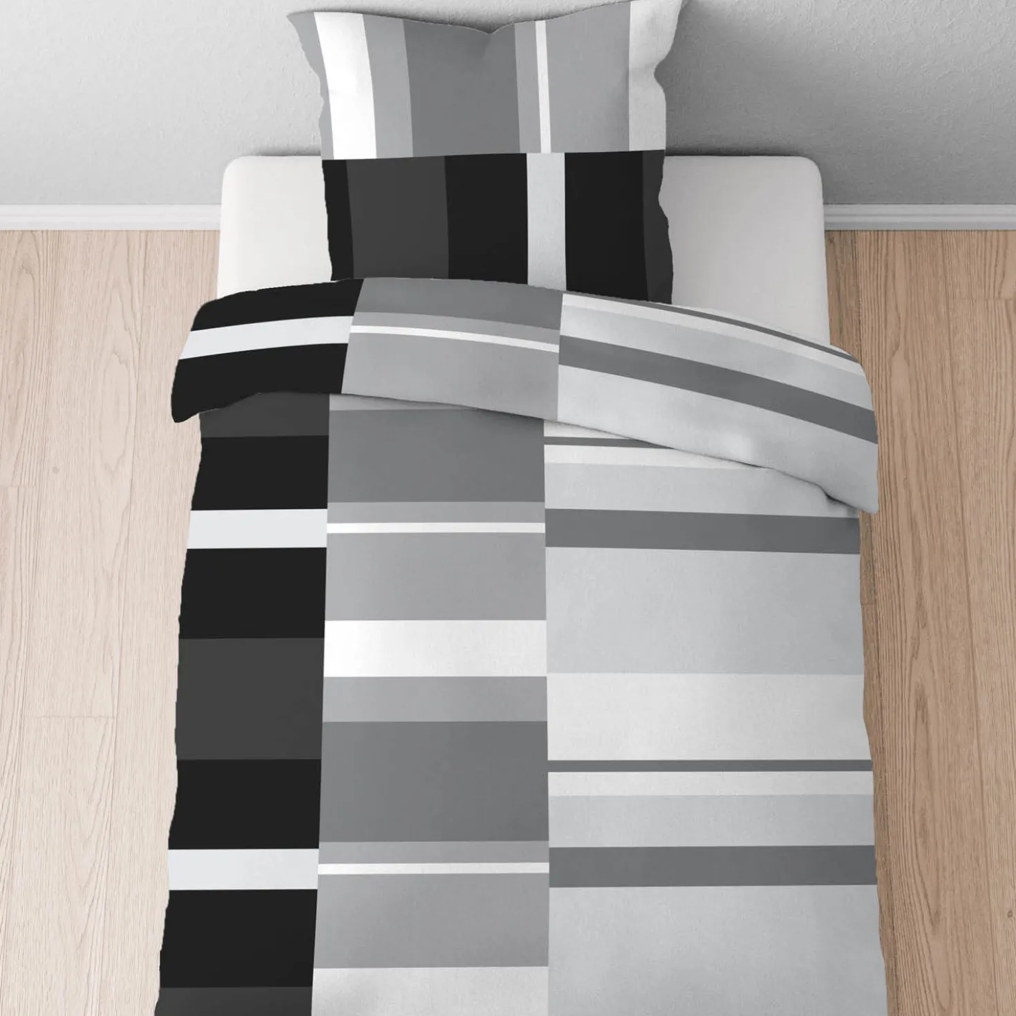Castell Polycotton Renforce Bettwäsche Streifen schwarz, 1x 135x200 cm + 1x 80x80 cm