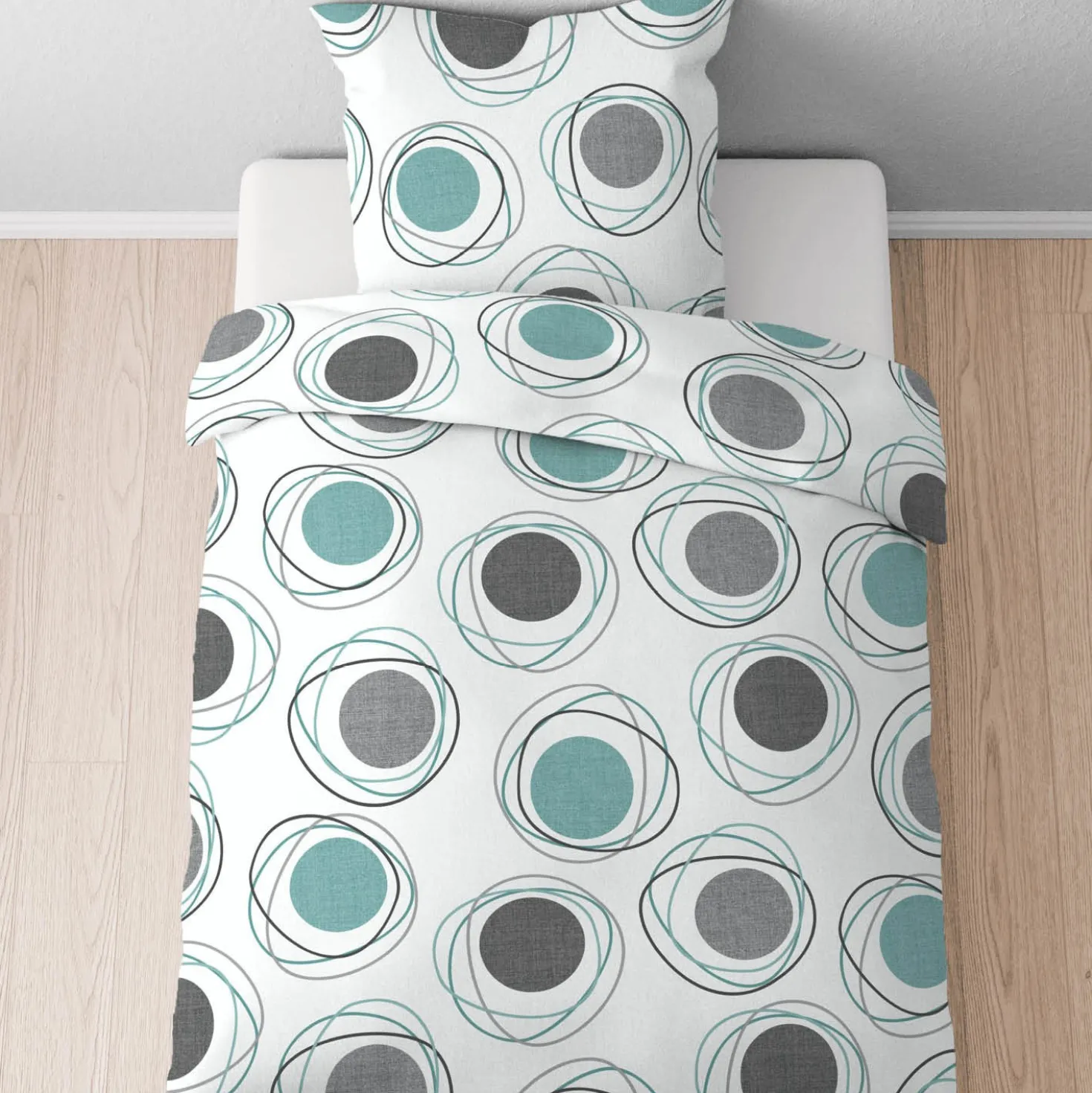 Castell Polycotton Renforce Bettwäsche Kringel silber/grau, 1x 155x220 cm + 1x 80x80 cm