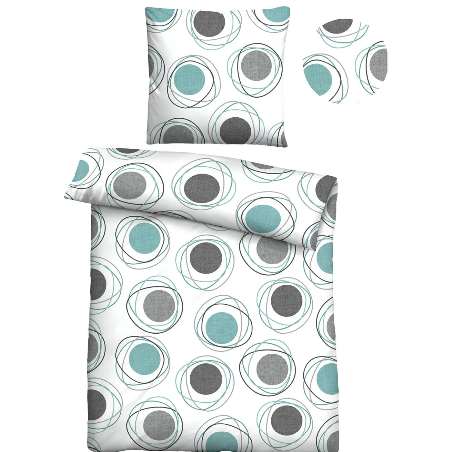 Castell Polycotton Renforce Bettwäsche Kringel silber/grau, 1x 155x220 cm + 1x 80x80 cm