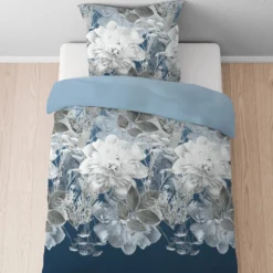 Castell Thermo-Fleece Bettwäsche Blume groß eisblau, 1x 135x200 cm + 1x 80x80 cm