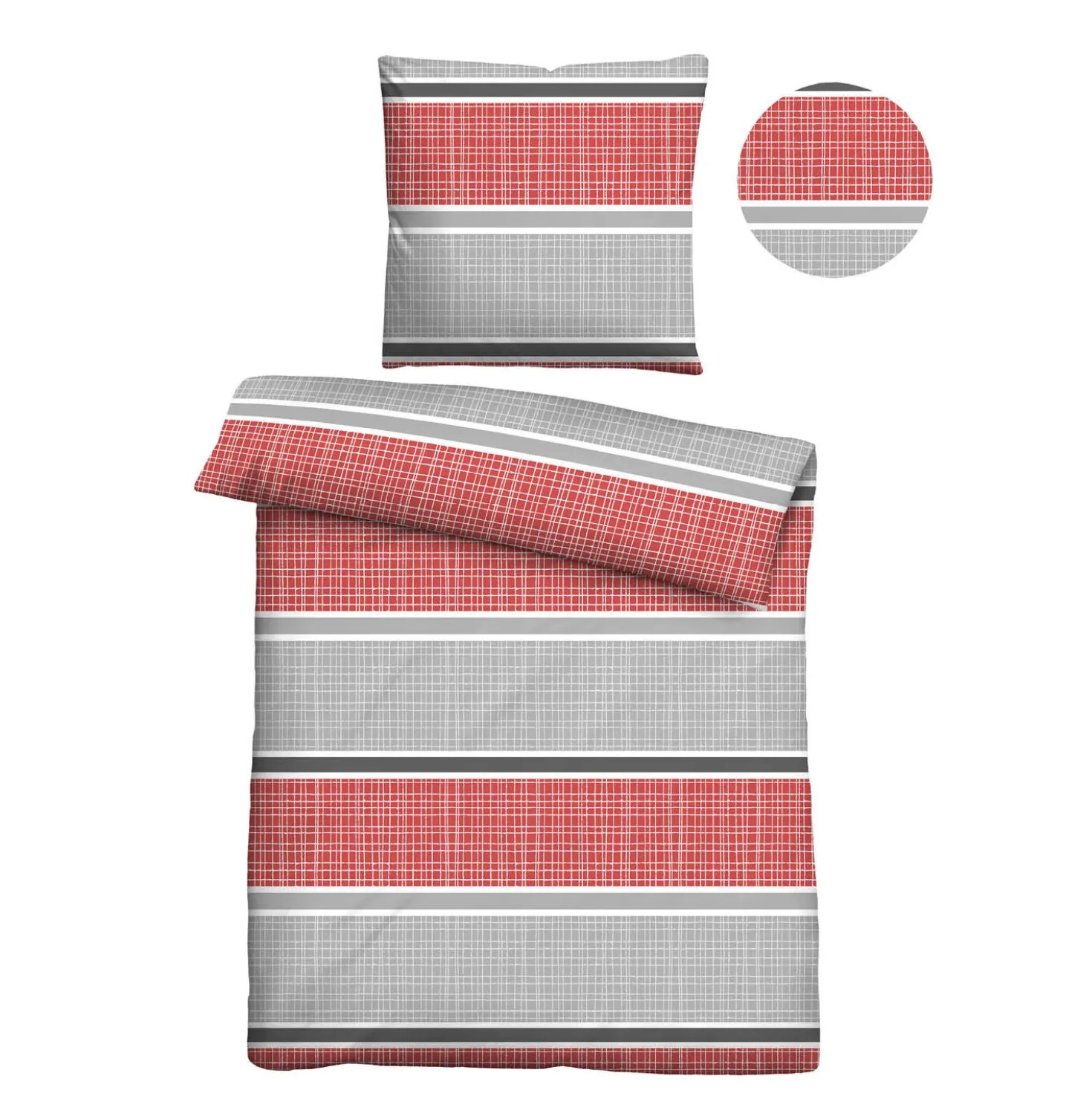 Castell Thermo-Fleece Bettwäsche Querbalken rubin, 1x 155x220 cm + 1x 80x80 cm