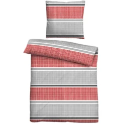 Castell Thermo-Fleece Bettwäsche Querbalken rubin, 1x 155x220 cm + 1x 80x80 cm