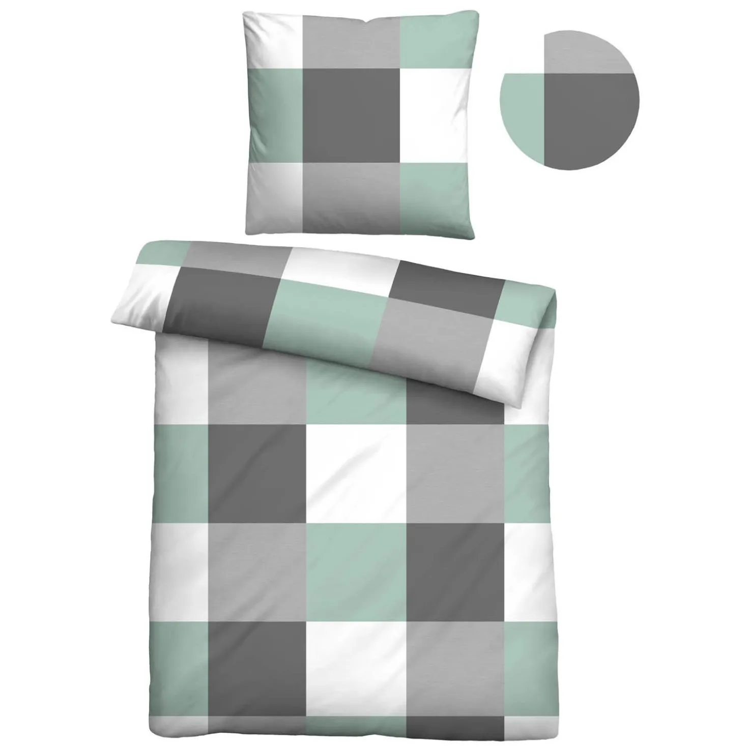 Castell Thermo-Fleece Bettwäsche karo mint, 1x 155x220 cm + 1x 80x80 cm