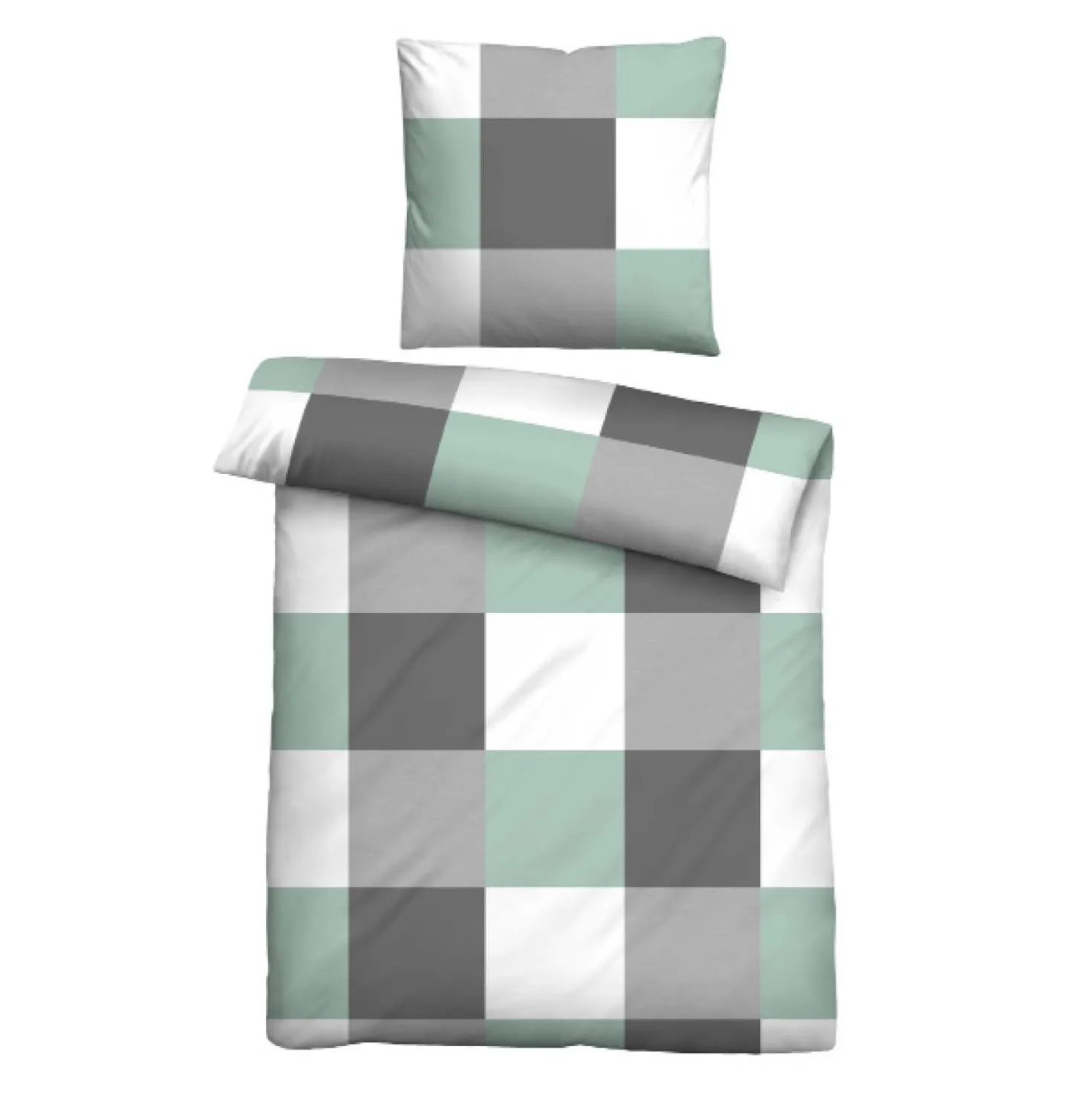 Castell Thermo-Fleece Bettwäsche karo mint, 1x 155x220 cm + 1x 80x80 cm