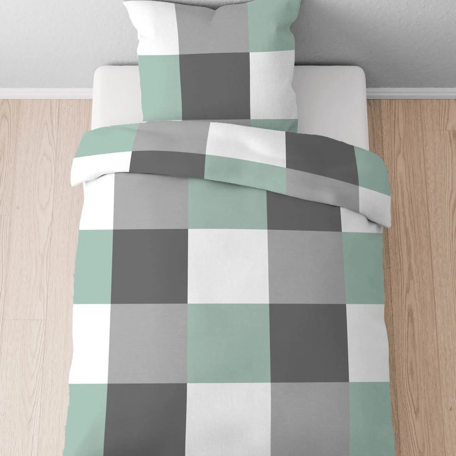 Castell Thermo-Fleece Bettwäsche karo mint, 1x 155x220 cm + 1x 80x80 cm