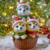 Dekofigur Weihnachtskatzen im Korb