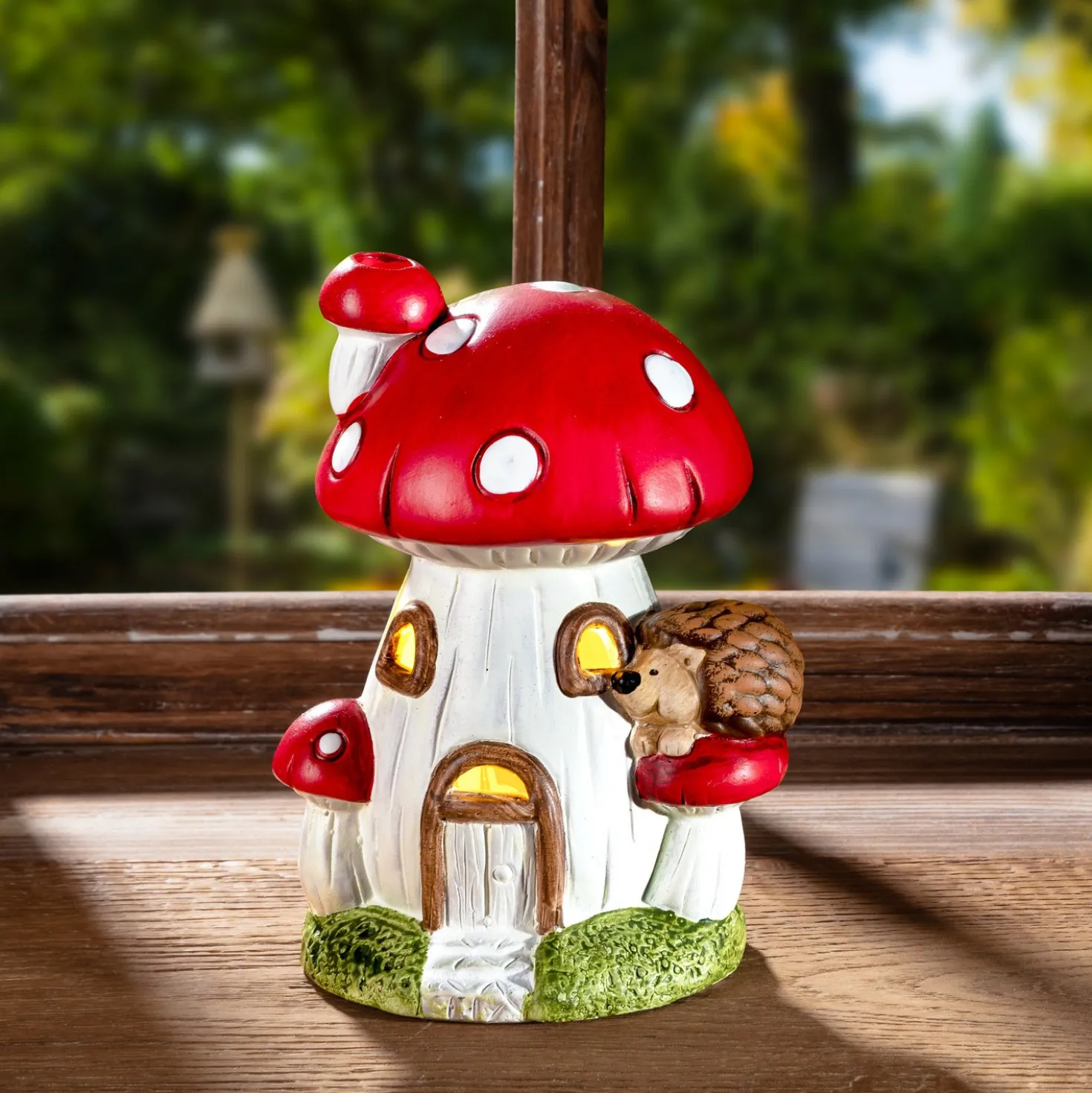 Deko Pilz terrakotta mit LED-Beleuchtung