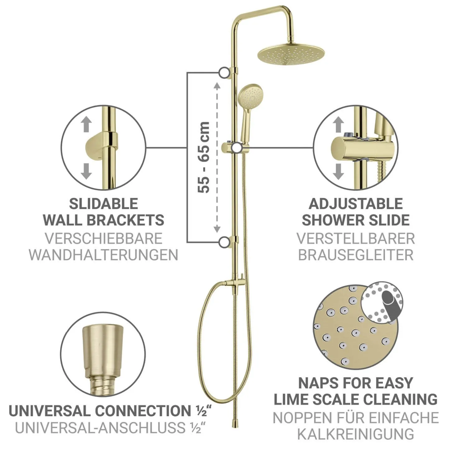 Duschsystem Young Line Gold mit 3-fach Handbrause WENKO