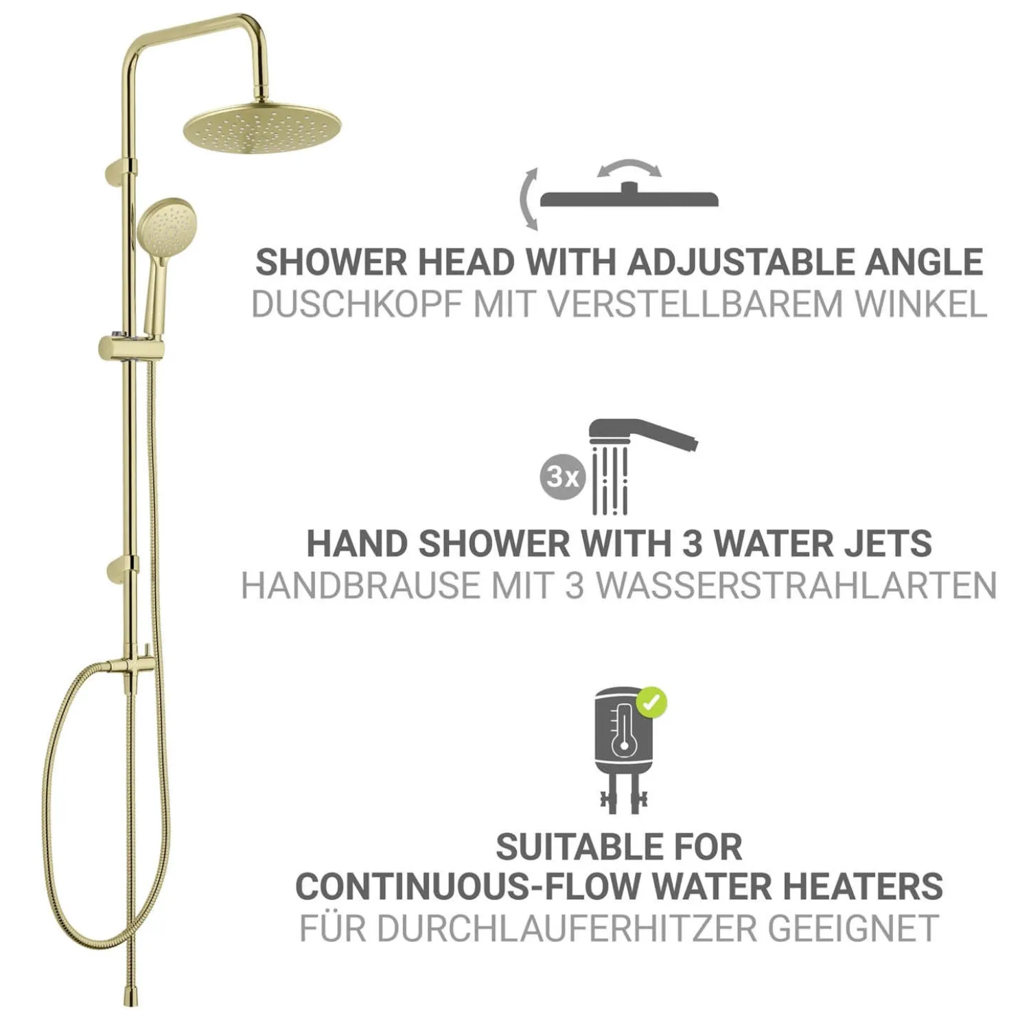 Duschsystem Young Line Gold mit 3-fach Handbrause WENKO
