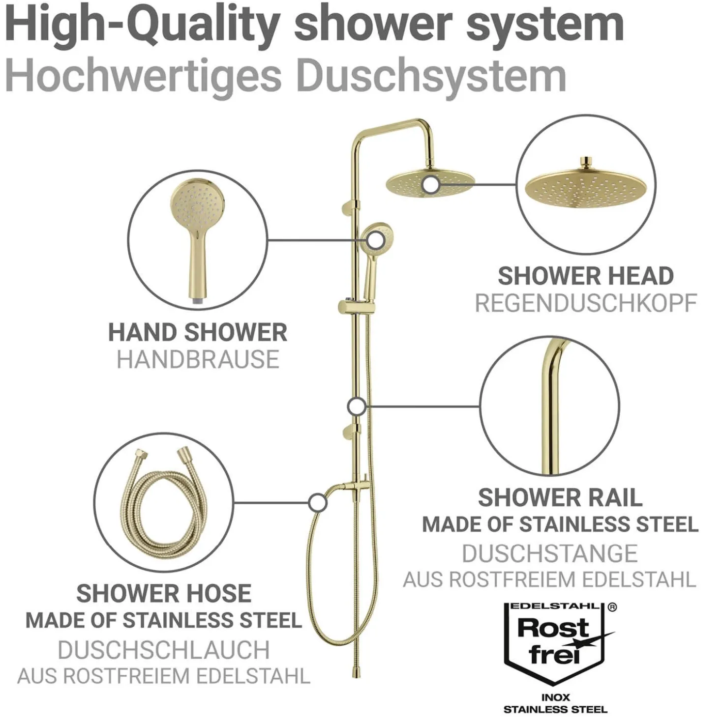 Duschsystem Young Line Gold mit 3-fach Handbrause WENKO