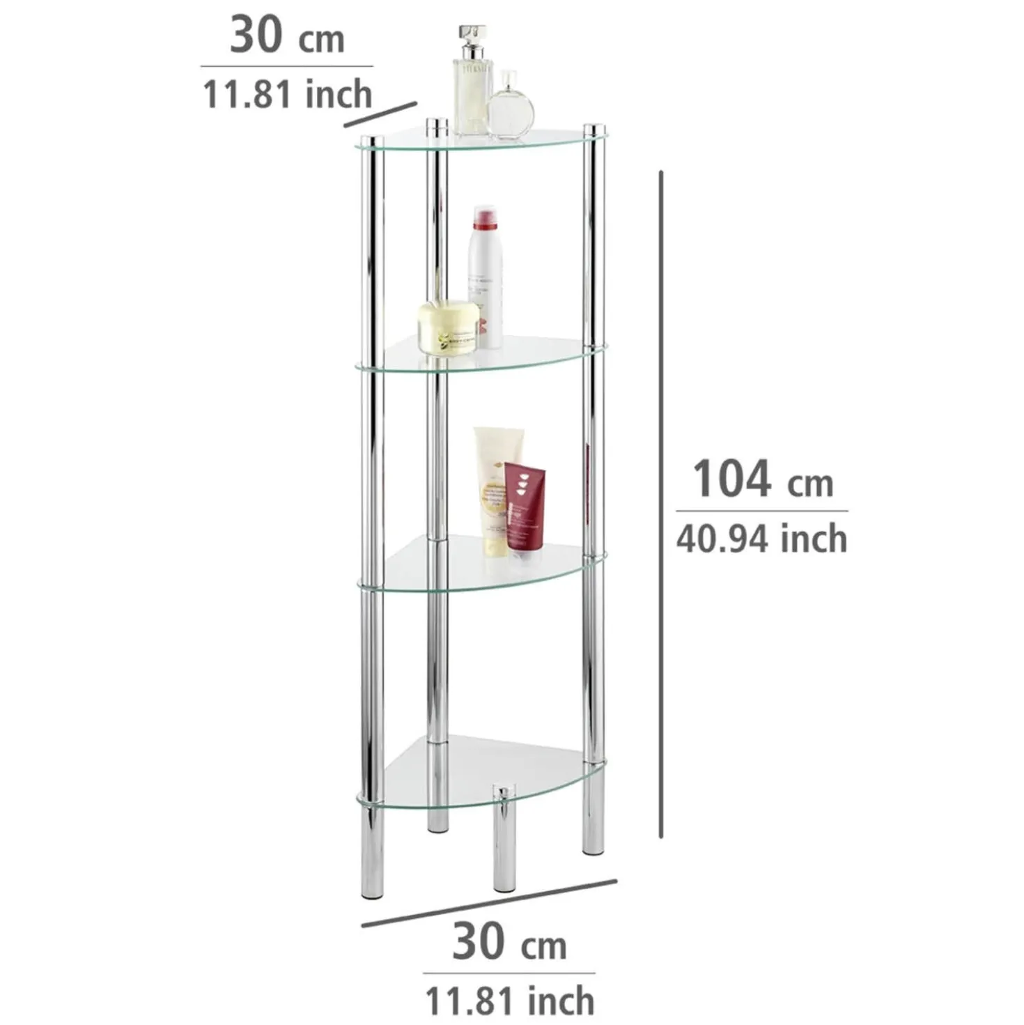 Eckregal Yago 4 Ablagen aus Edelstahl & Glas WENKO