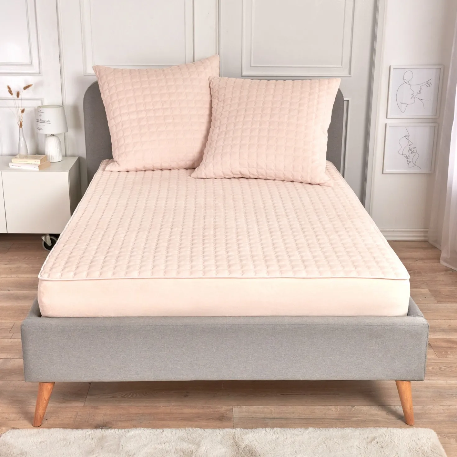 Fleece-Spannbetttuch mit Wabenstruktur creme 90x200cm Eldo