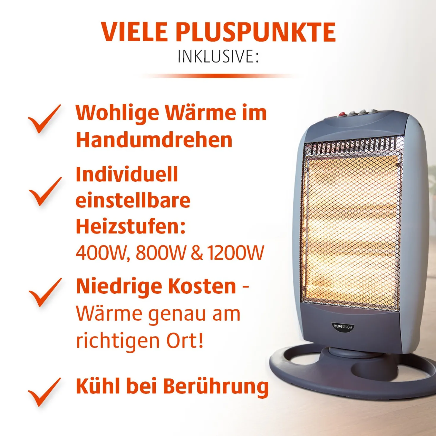Halogen-Heizstrahler mit 3 Heizstufen Bergström