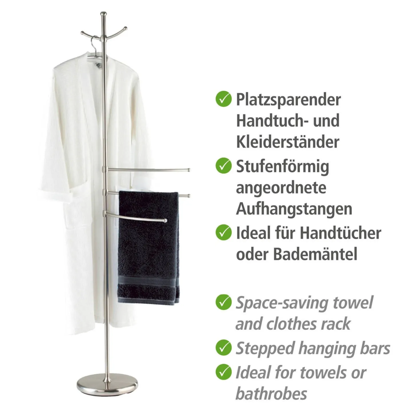 Handtuch- & Kleiderständer „Adiamo“, 3 Arme, höhenverstellbar WENKO