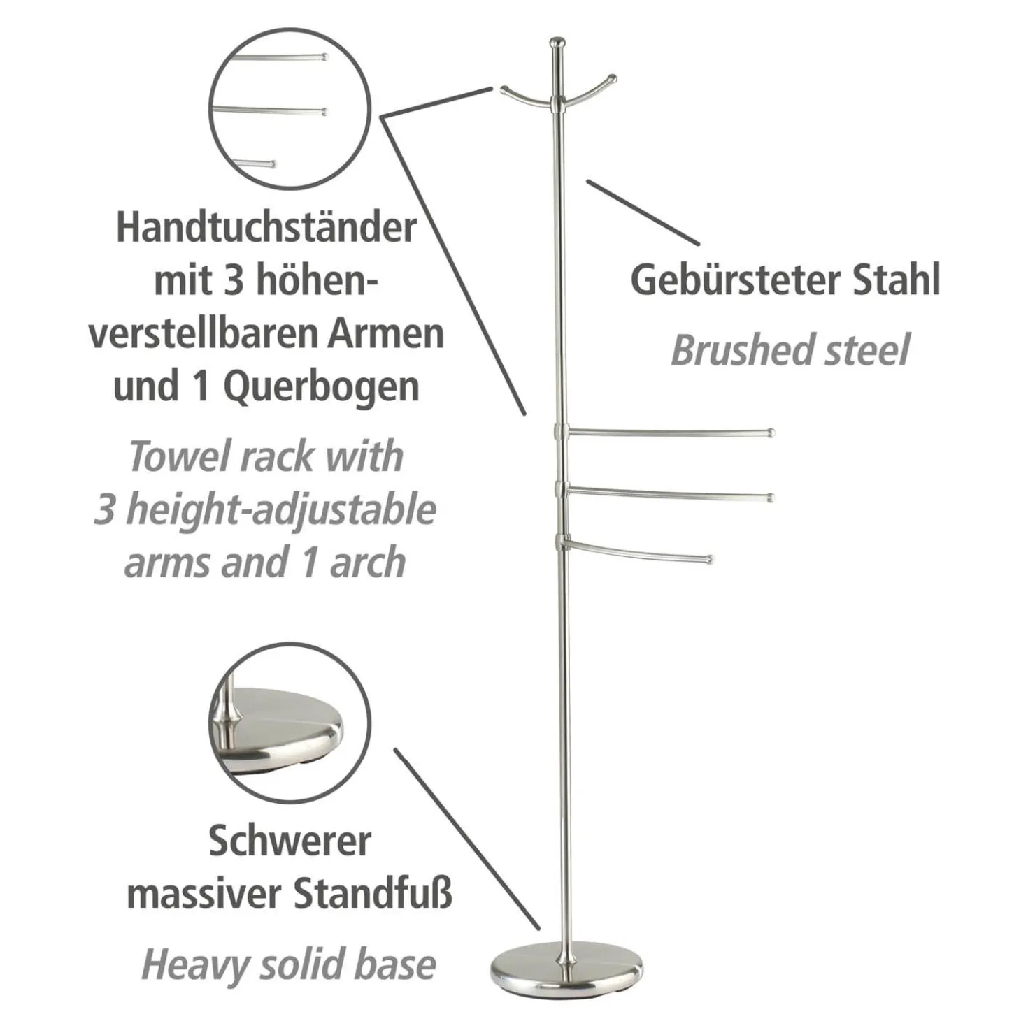 Handtuch- & Kleiderständer „Adiamo“, 3 Arme, höhenverstellbar WENKO