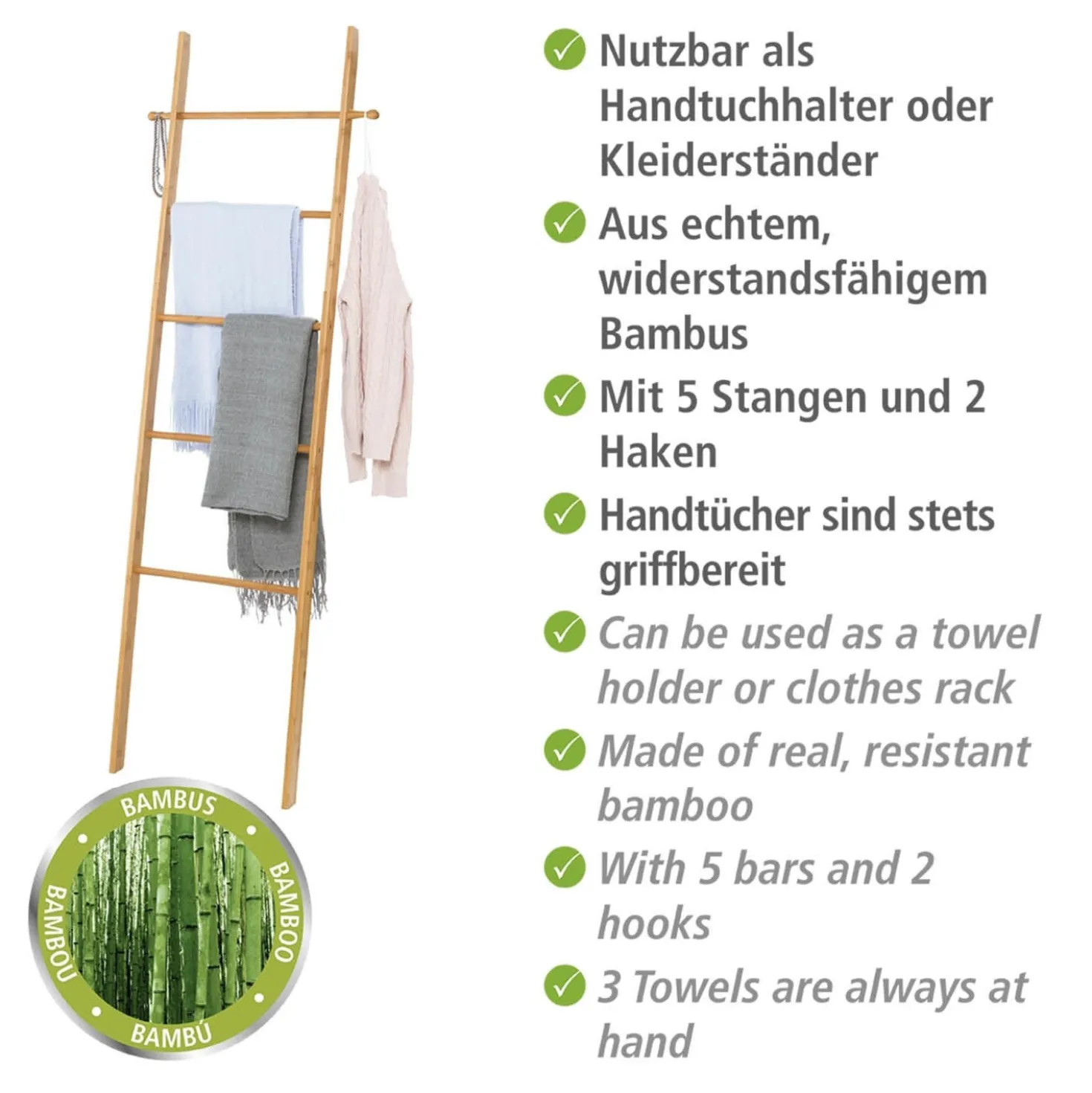 Handtuchleiter „Bahari“, Bambus, 5 Stangen WENKO