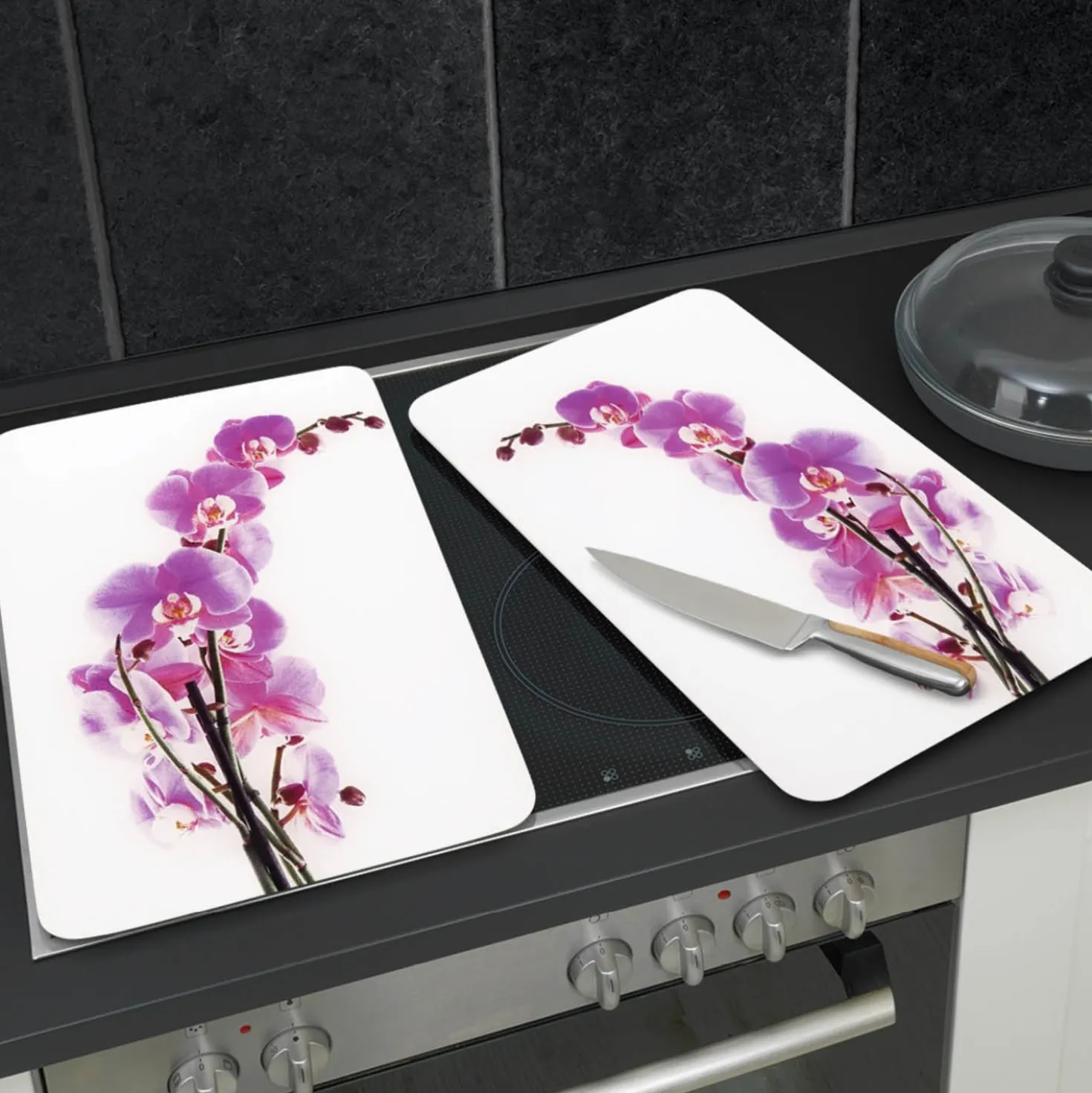 Herdabdeckplatten 2er Set Orchideenblüte WENKO