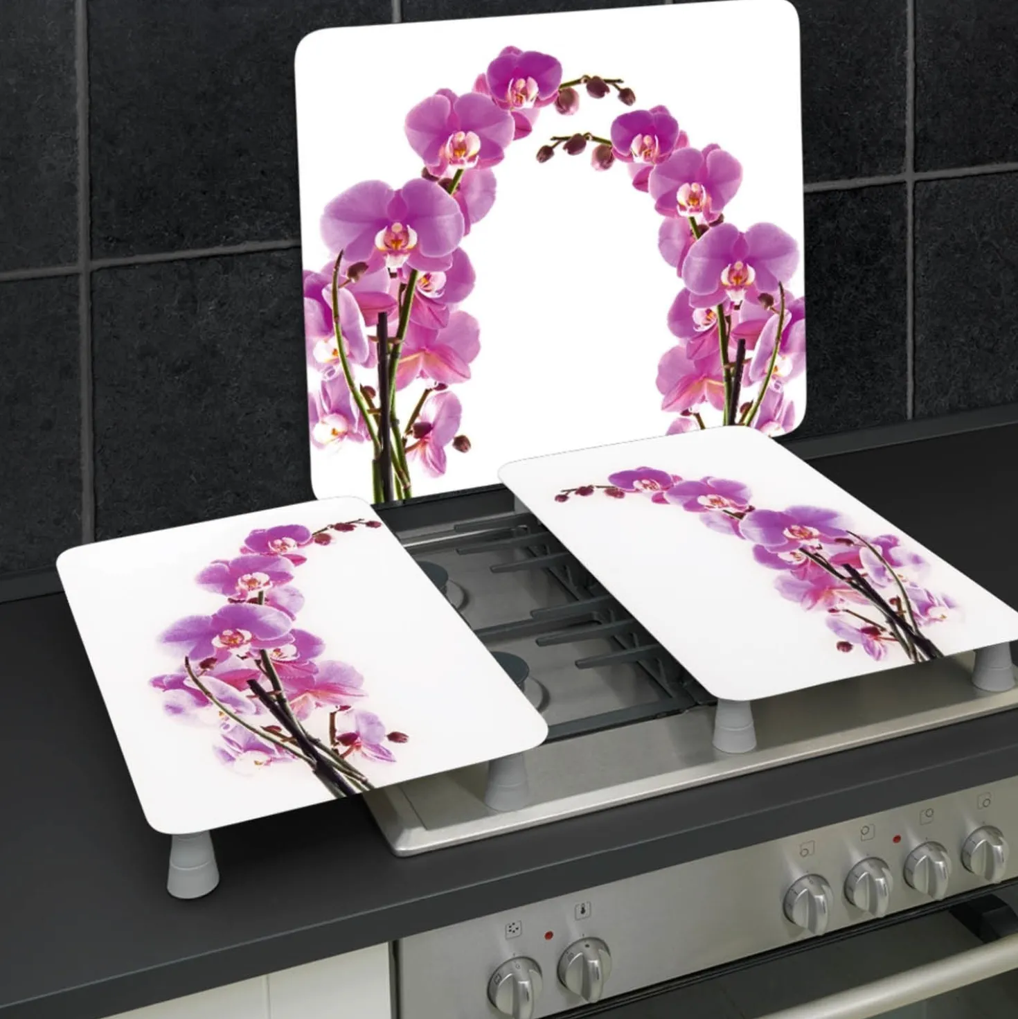 Herdabdeckplatten 2er Set Orchideenblüte WENKO
