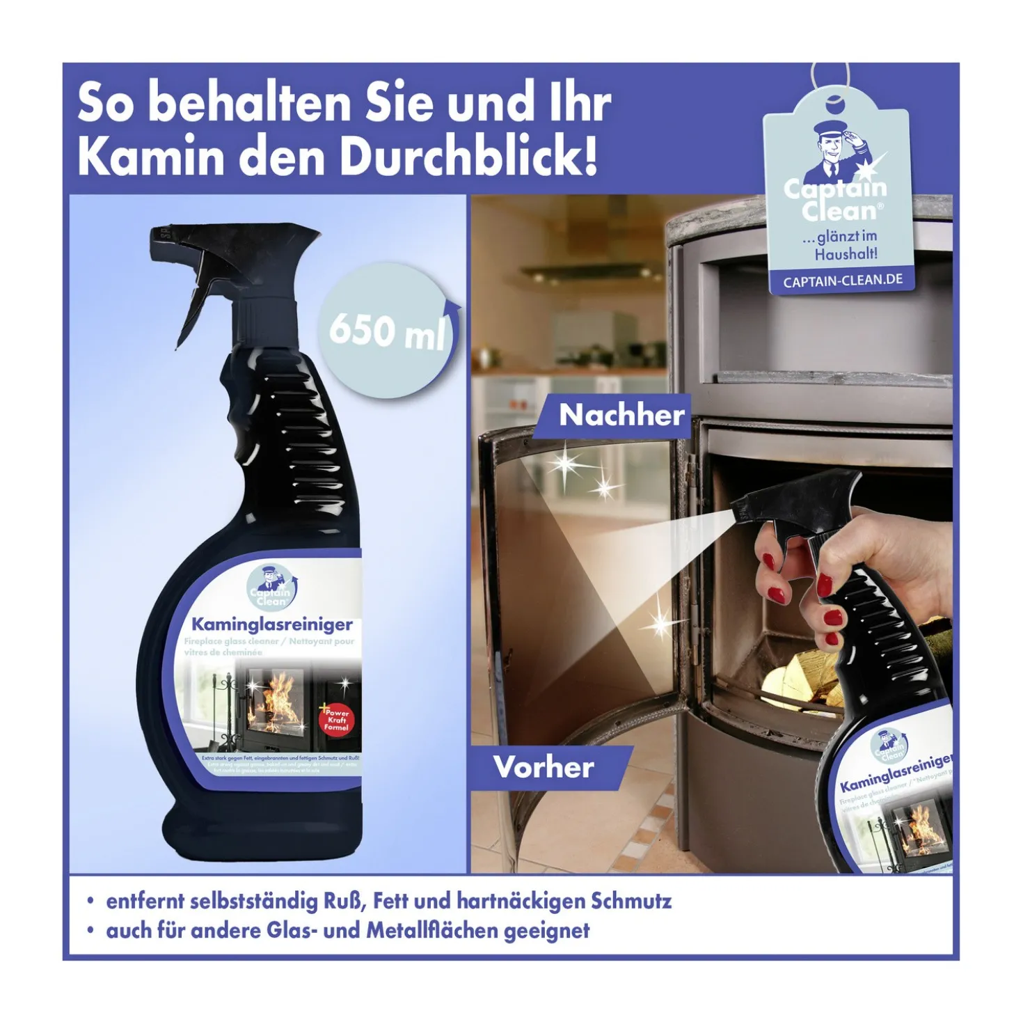 Kaminglasreiniger Captain Clean 650 ml