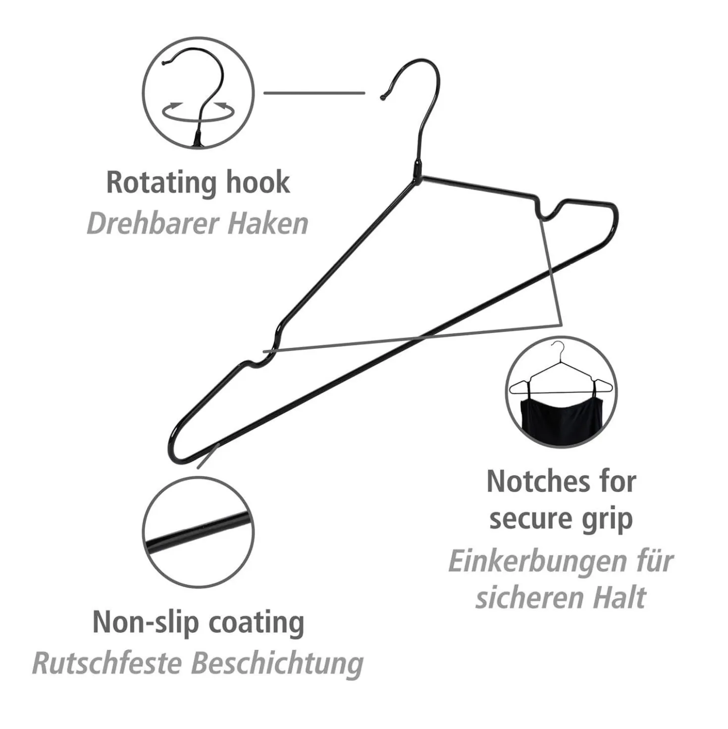 Kleiderbügel „Sascha“ Schwarz 20er Set WENKO
