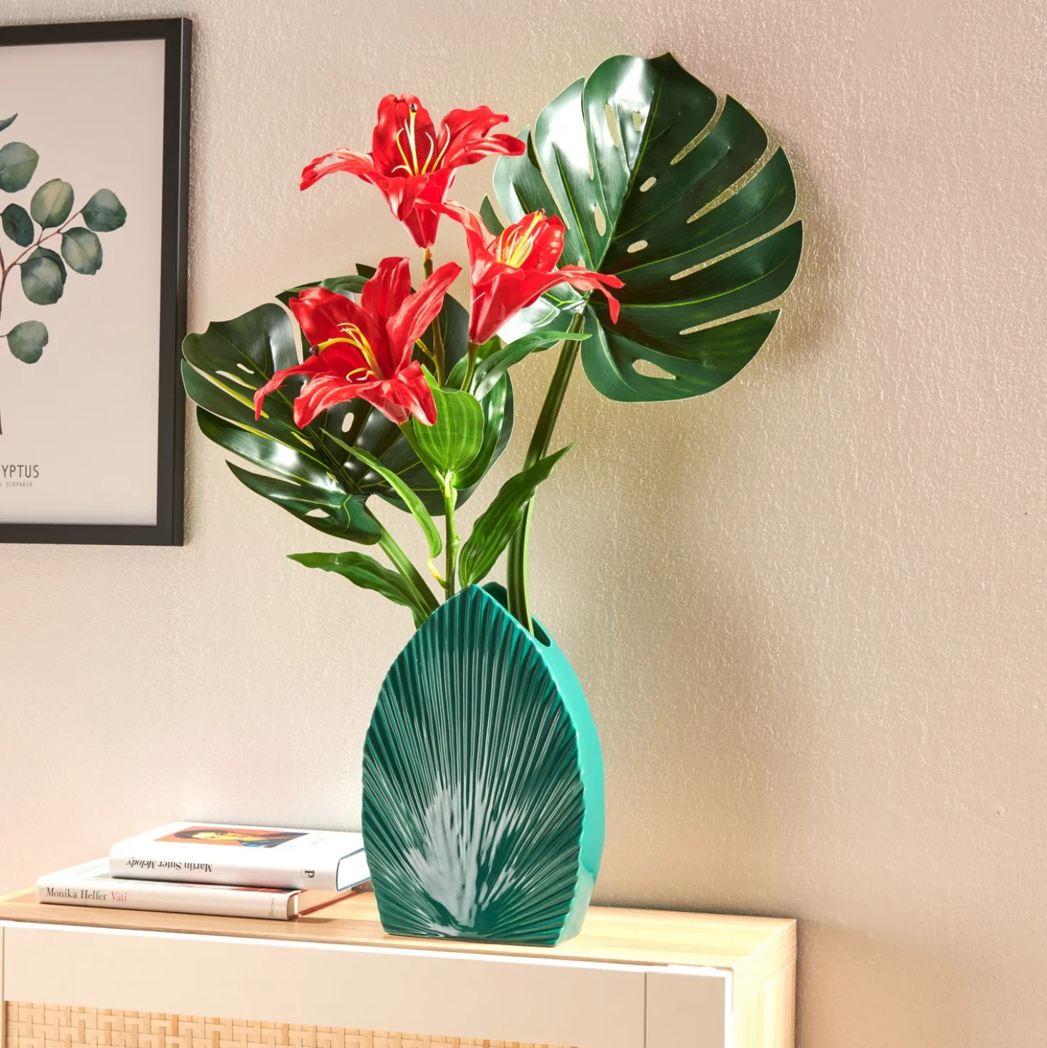 Kunstblumen-Arrangement "Rote Lilie" 3-tlg. Eldo