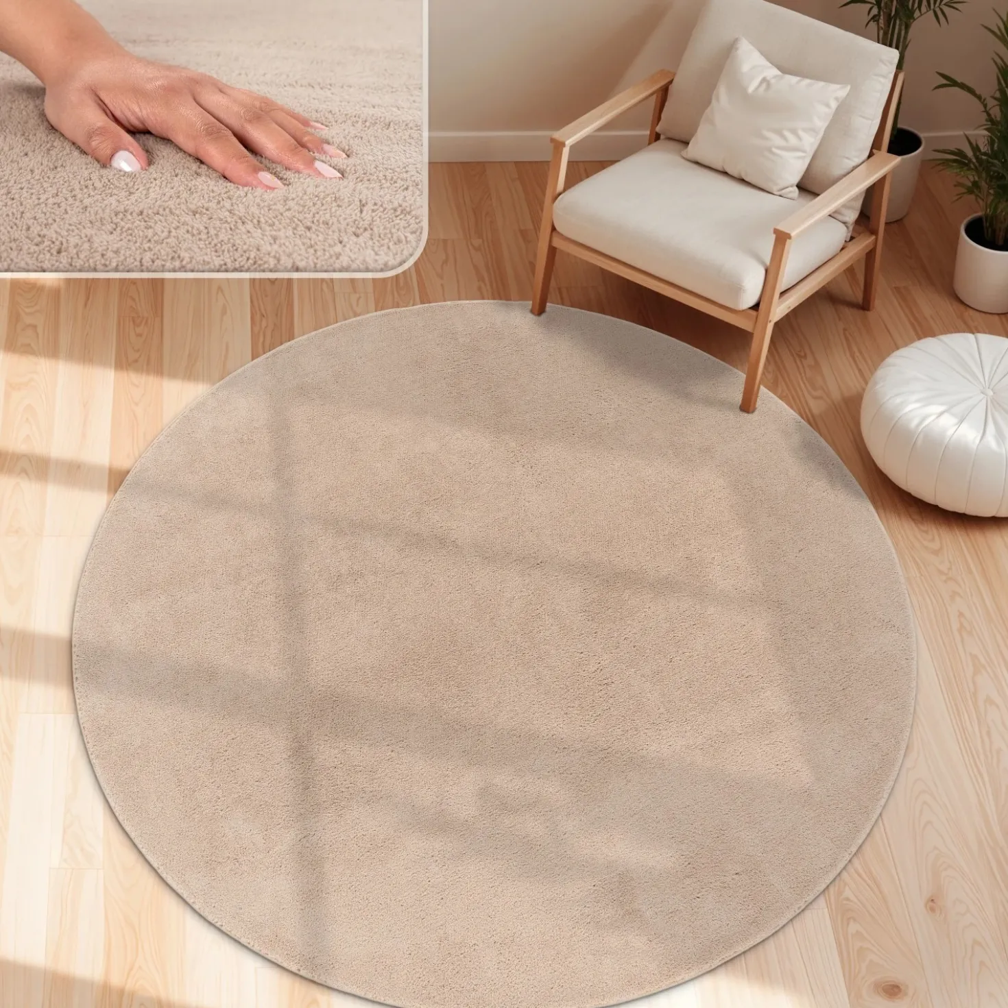Kurzflor-Teppich CADIZ 630 Beige Rund Paco Home