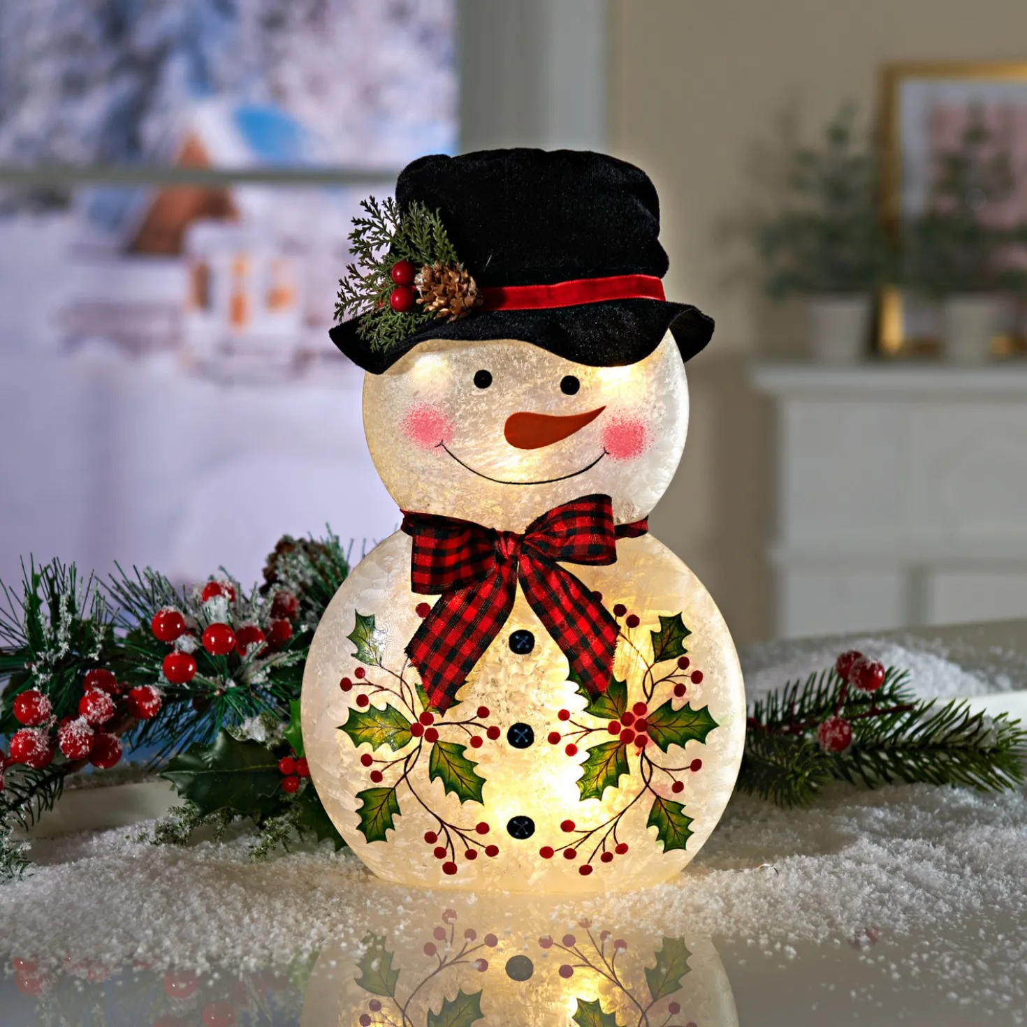 LED-Glasdeko Schneemann 30 cm Eldo