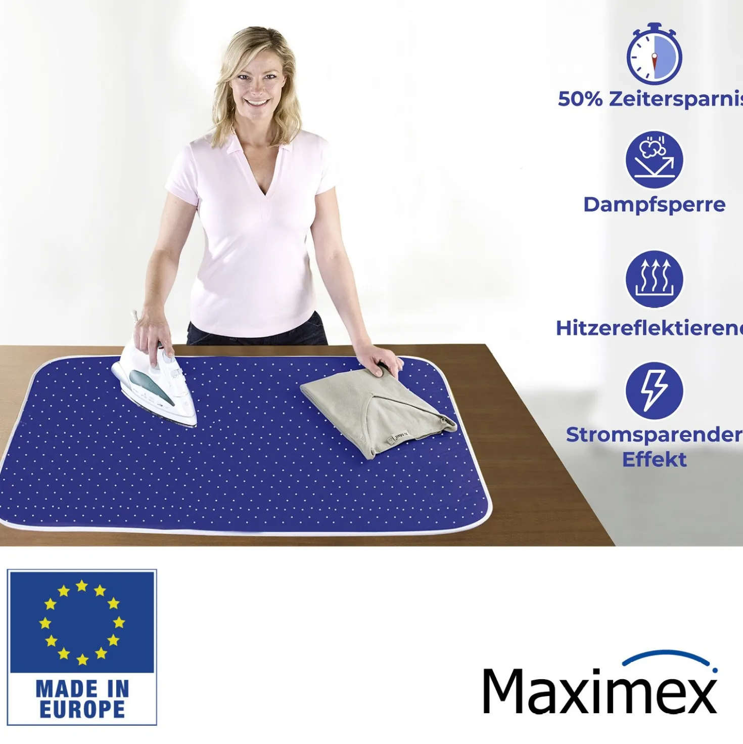 Maximex Dampf-Bügeldecke 130 x 65 cm, 50% Zeit- und Stromersparnis