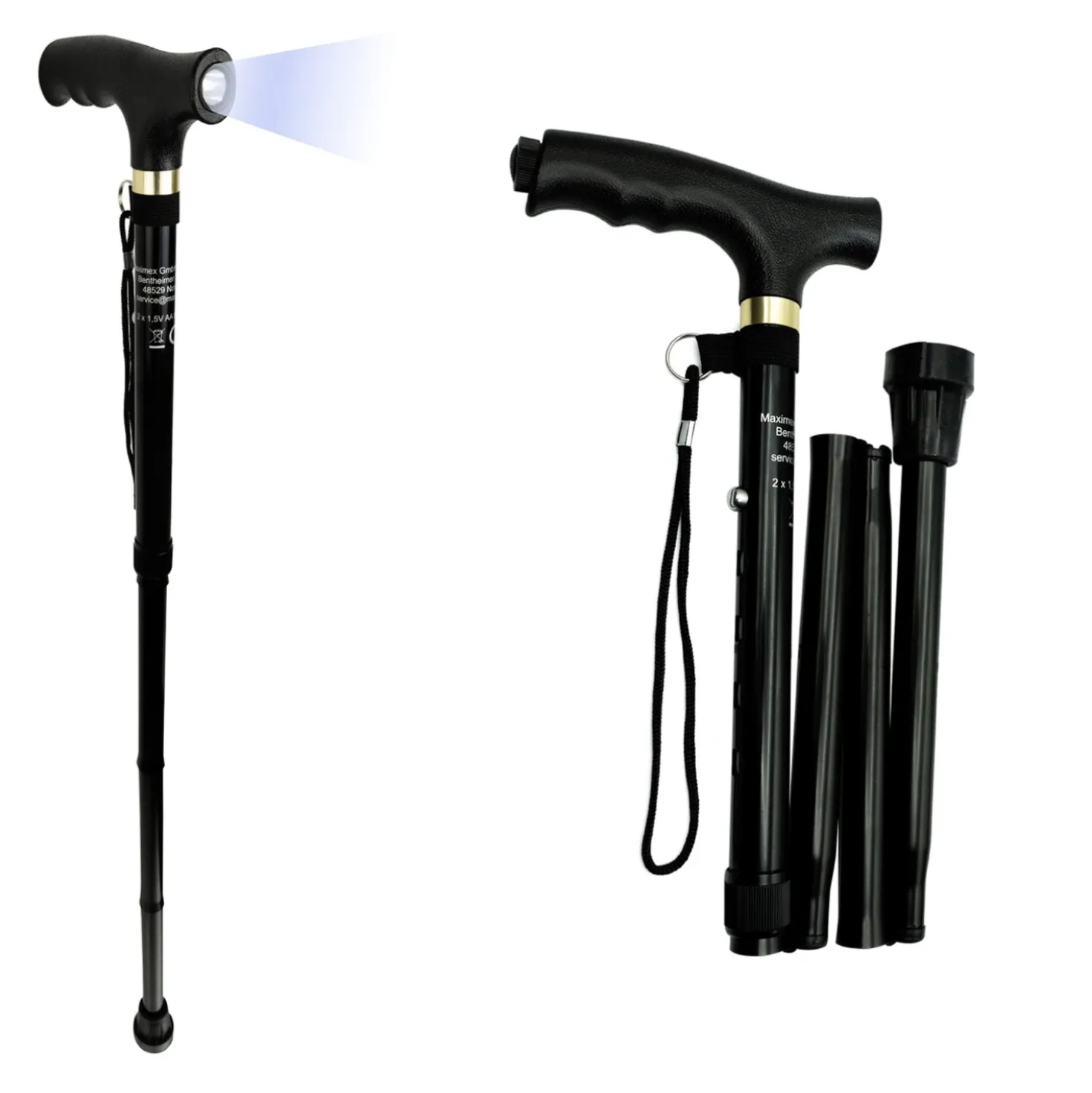 Maximex Gehstock faltbar mit LED, 30 x 14 x 3,5 cm
