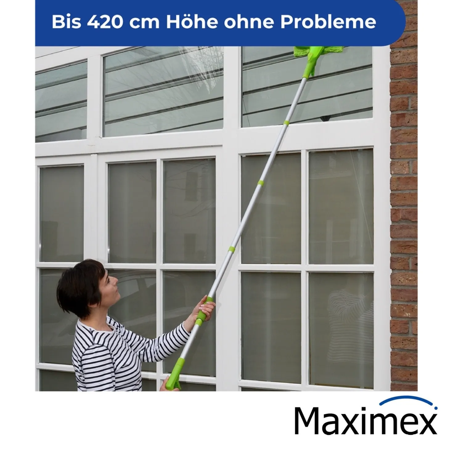 Maximex Sprüh-Fensterwischer extra lang, Arbeitshöhe bis 420 cm