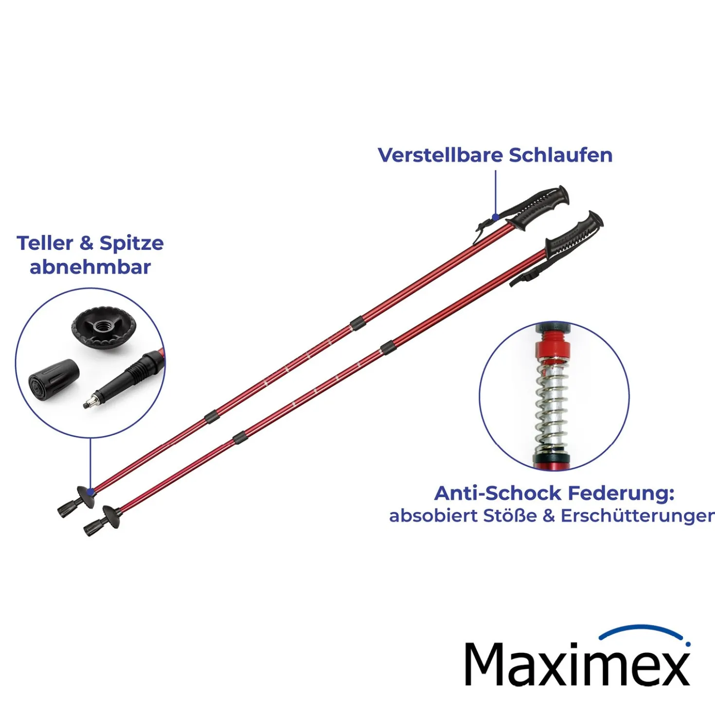 Maximex Trekking-Stöcke Teleskop, Wanderstock mit Anti-Schock-System