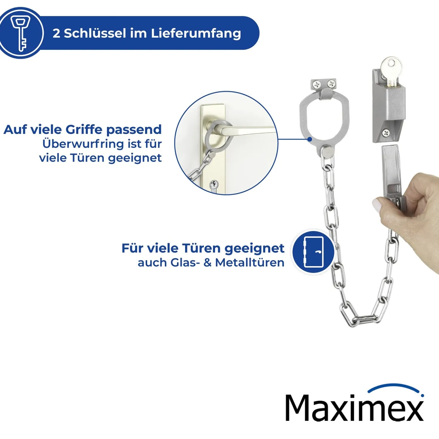 Maximex Türgriff-Kette abschließbar, kein Anbohren notwendig