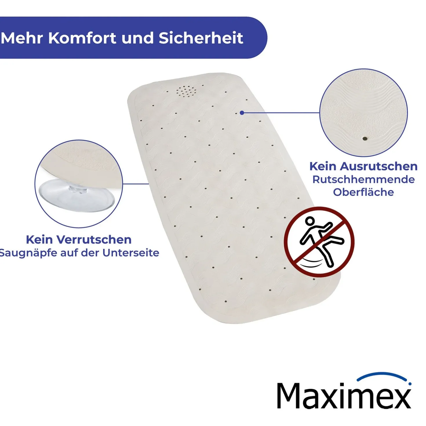 Maximex Wanneneinlage Natur-Kautschuk Beige, 37 x 90 cm
