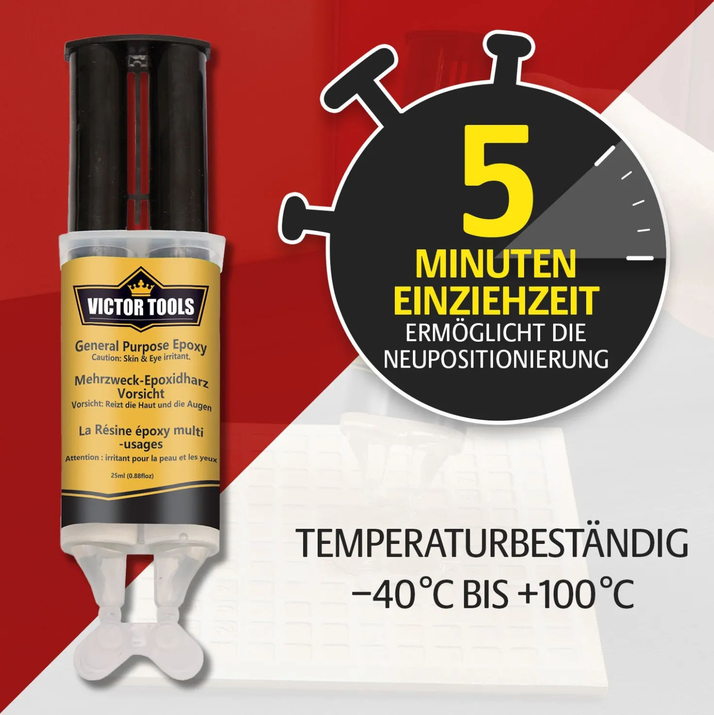 Mehrzweck-Epoxidharz 2-Komponenten Kleber 2er-Set transparent Victor Tools