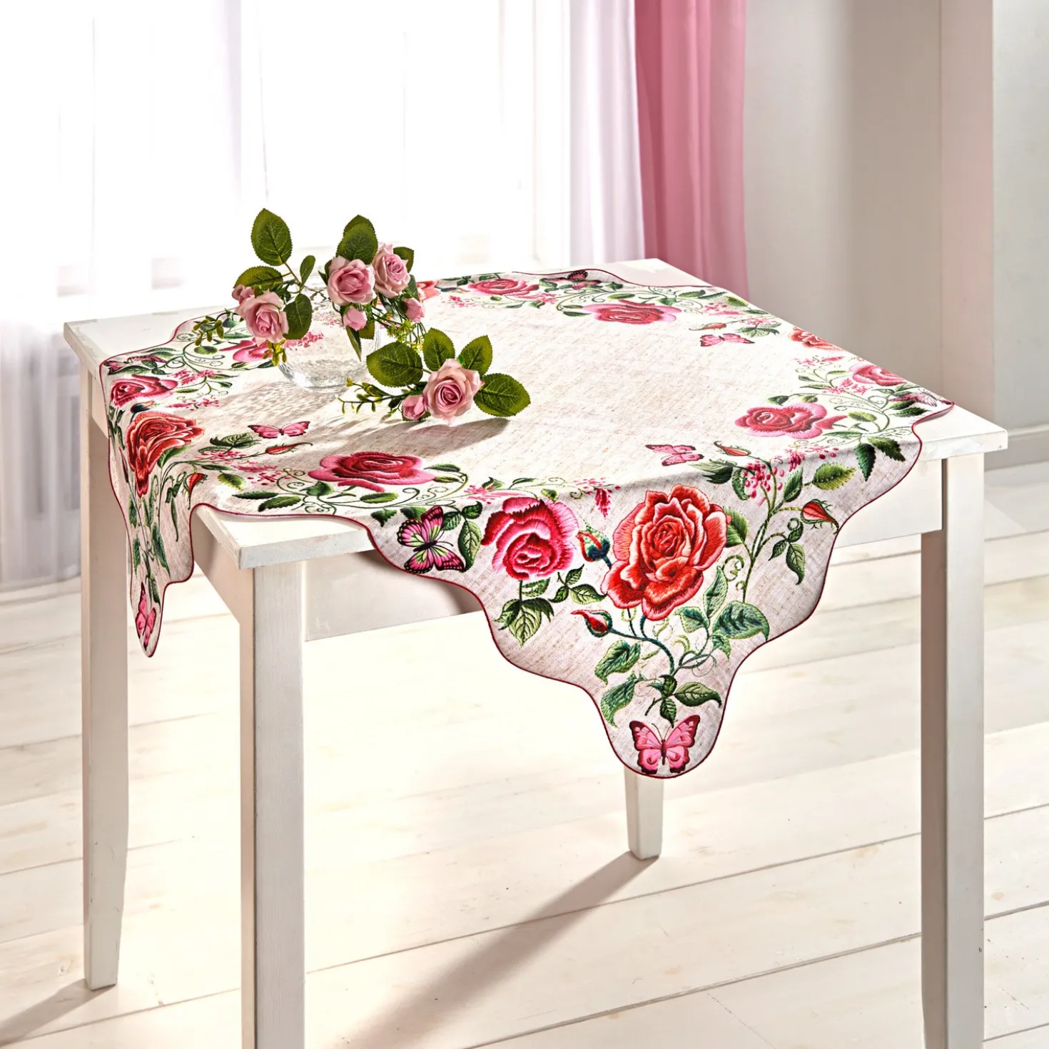 Mitteldecke "Rosen" mit Languettenrand 85 x 85 cm Eldo
