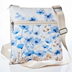 Schultertasche "Blaue Blumen" mit RFID-Schutz