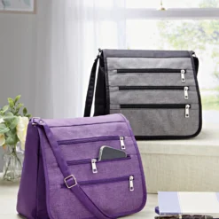 Schultertasche mit RFID-Schutz pflaume