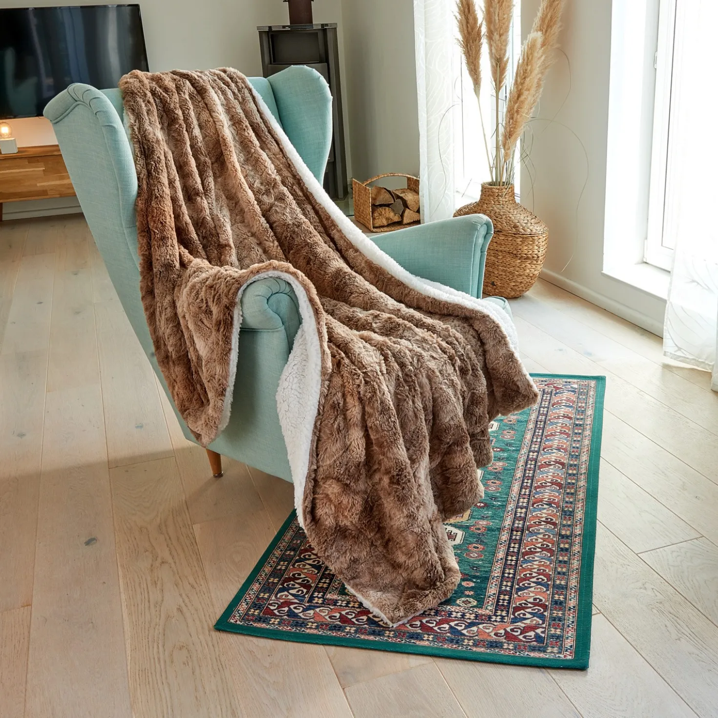 Sherpa-Kuscheldecke meliert/weiß