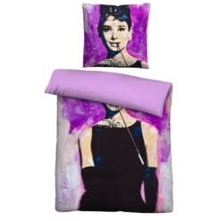 SID MAURER Mikrofaser Bettwäsche Audrey Hepburn viola, 1x 155x220 cm + 1x 80x80 cm