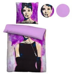 SID MAURER Mikrofaser Bettwäsche Audrey Hepburn viola, 1x 135x200 cm + 1x 80x80 cm