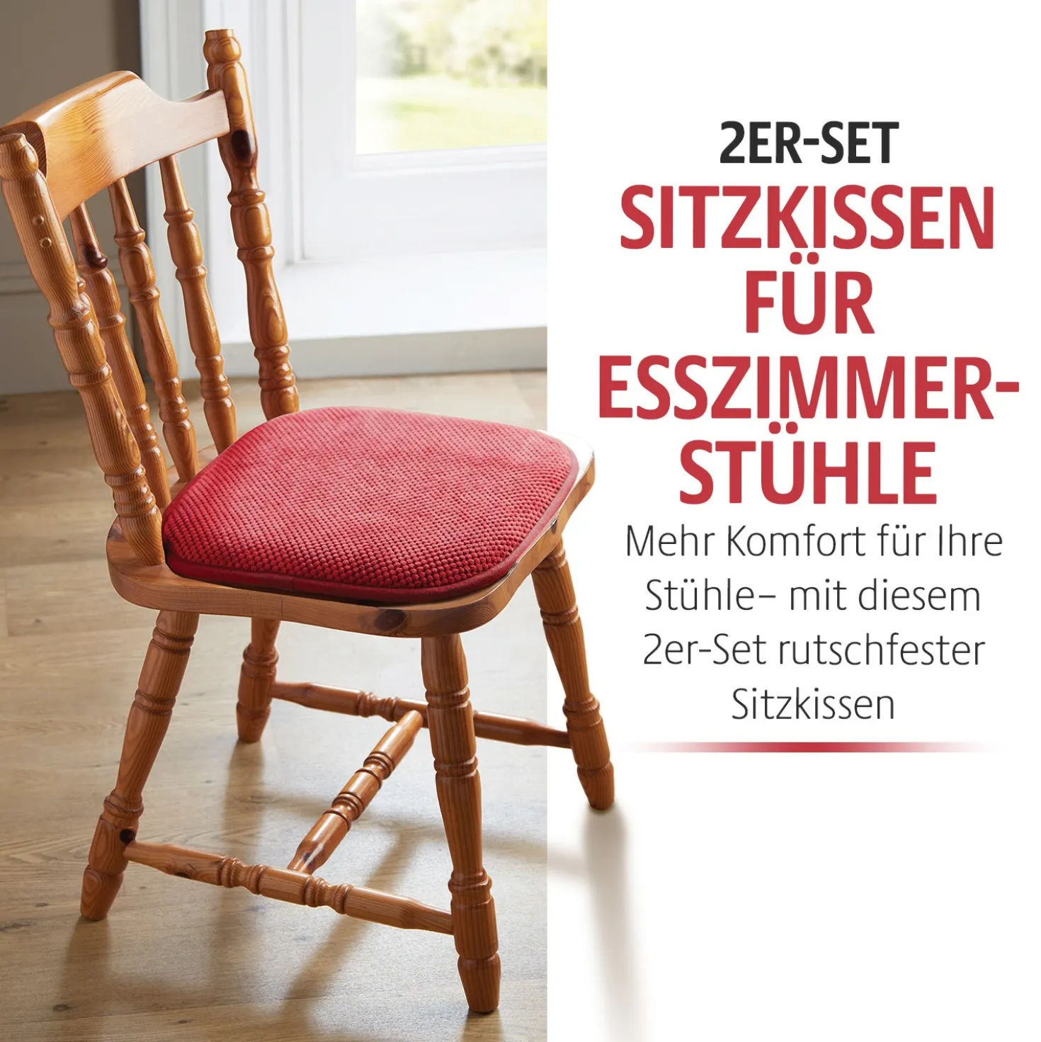 Sitzkissen mit rutschfester Unterseite rot 2er-Set Eldo