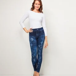 Slim-Jeggings "Blütenranken" blau Amélie di Santi