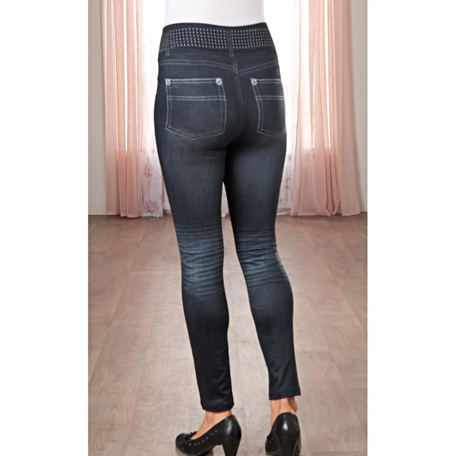 Slim-Jeggings mit Fleece-Futter "Gürtel-Print" schwarz Amélie di Santi