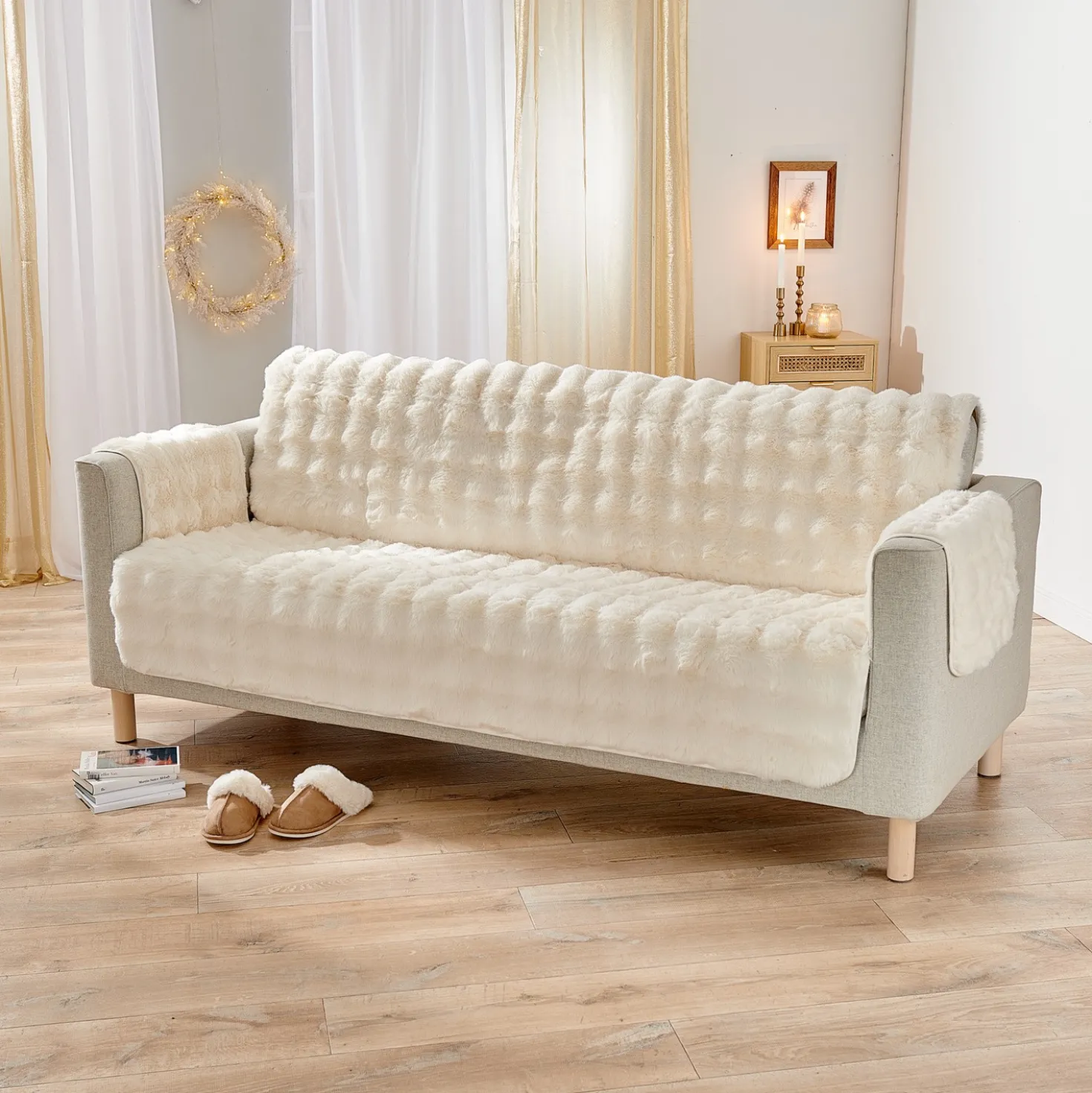 Sofaüberwurf 3-Sitzer "Bubble-Fleece" 180 x 150 cm creme Eldo
